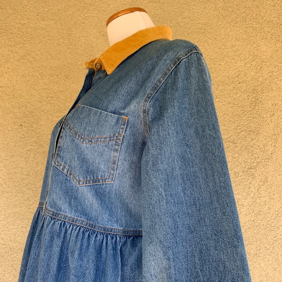 “Studio Ease” Denim Dress Corduroy Collar Modest - Picture 4 of 8